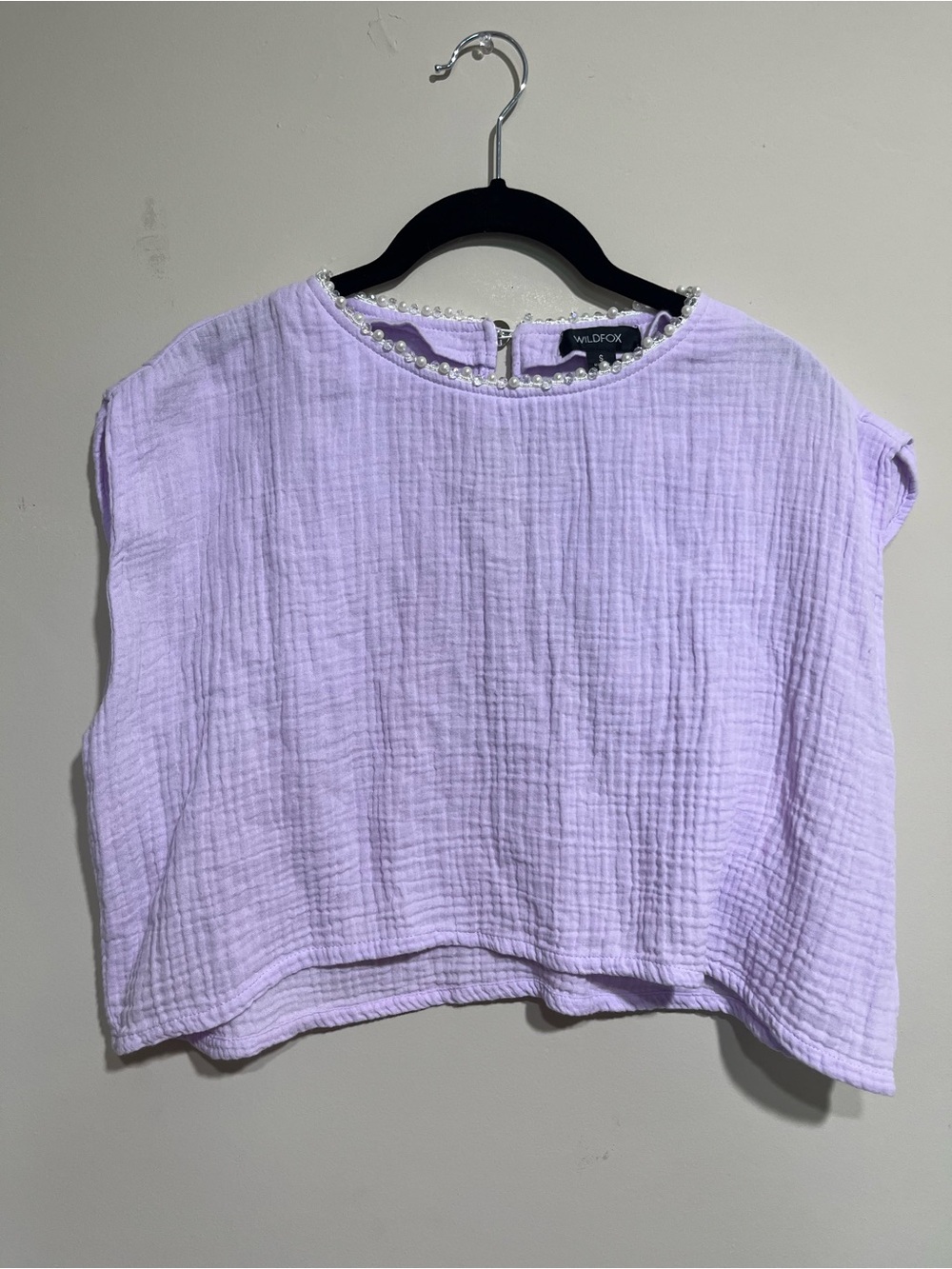 Lavender Pearl-Trim Cotton Gauze Crop Top